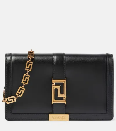 Versace Greca Goddess Leather Shoulder Bag In Nero-oro