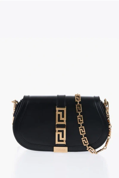 Versace Leather Greca Goddess Shoulder Bag With Golden Details