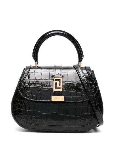 Versace Greca Goddess Leather Tote Bag In Black