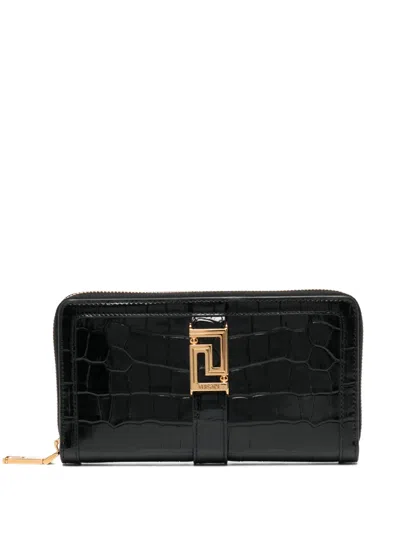 Versace Greca Goddess Leather Wallet In Black