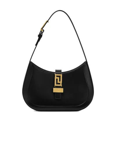 Versace Greca Goddess Logo Plaque Small Shoulder Bag In Black