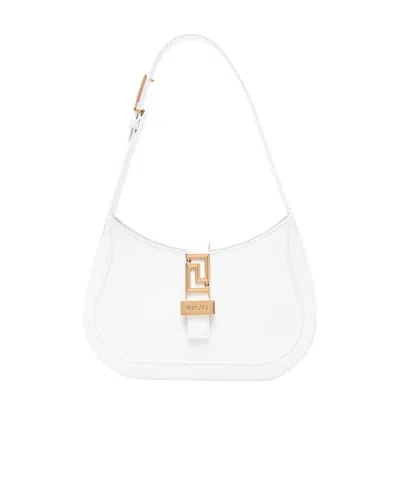 Versace Greca Goddess Logo Plaque Small Shoulder Bag In White