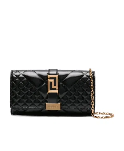 Versace Greca Goddess Matelassé Chain-linked Clutch Bag In Black