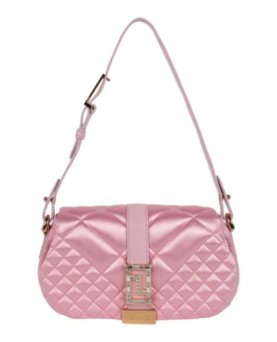 Versace Greca Goddess Quilted Satin Shoulder Bag In Pink