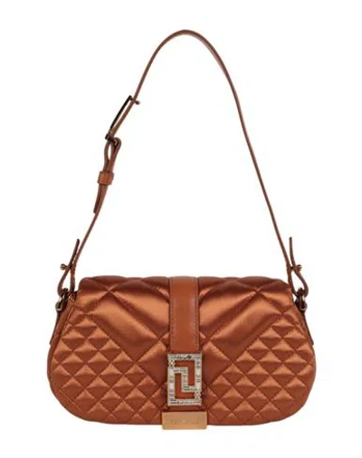 Versace Greca Goddess Quilted Satin Shoulder Bag In Brown