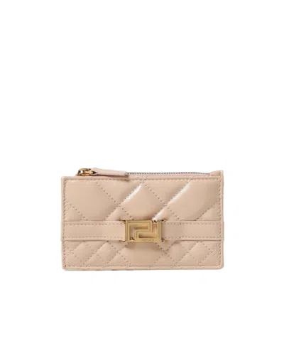 Versace Greca Goddess Quilted Zipped Card Holder In Nude