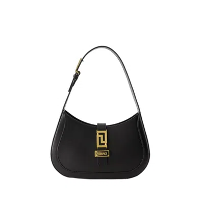 Versace Small Hobo Leather Bag In Black