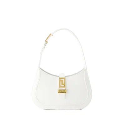 Versace Greca Small Leather Hobo Bag In White