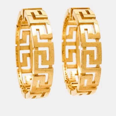 Versace Greca Gold Tone Hoop Earrings