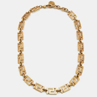 Pre-owned Versace Greca Gold Tone Necklace