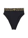 Versace Slip A Vita Alta Con Dettaglio Greca E Medusa In Cotone Stretch Nero Donna In Black