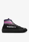 Versace Greca Hills Print High-top Sneakers In Black