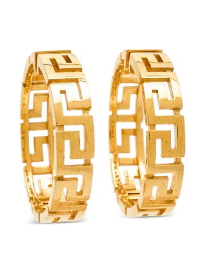 Pre-owned Versace Greca Hoop Earrings In Gold