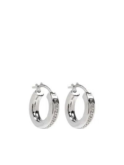 Versace Greca Hoop Earrings In Silver