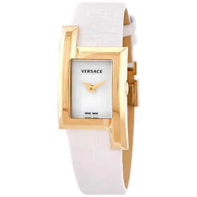 Pre-owned Versace Greca Icon White Dial White Leather Ladies Watch Velu00219