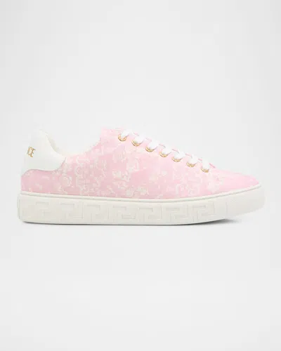 Versace Greca Jacquard Canvas Low-top Sneakers In Pink
