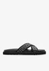Versace Greca Jacquard Flat Slides In Black