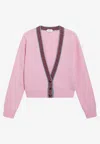 Versace Greca Jacquard Wool Cashmere Cardigan In Pink