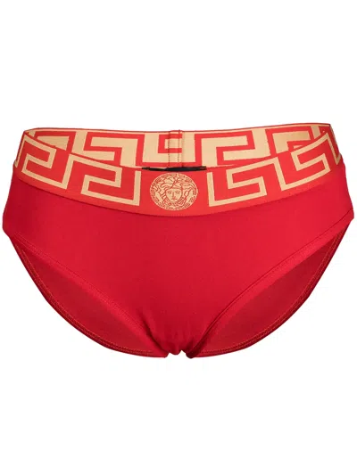 Versace Greca Key-waistband Briefs In Red
