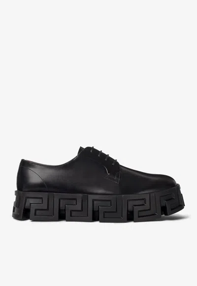Versace Greca Labyrinth Lace-up Derby Shoes In Black