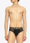 Versace Greca Lace Briefs In Black