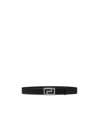 Versace Greca Leather Belt In Black