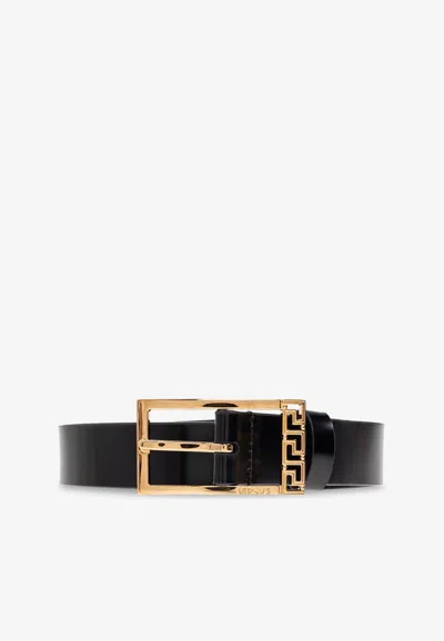 Versace Greca Leather Belt In Black