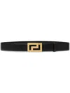 Versace Greca Leather Belt In Black