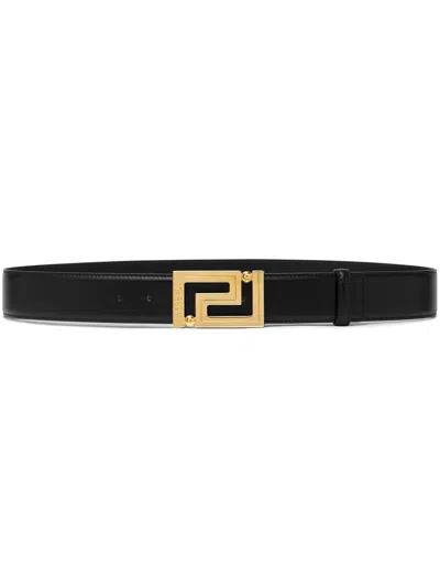 Versace Greca Leather Belt In Black