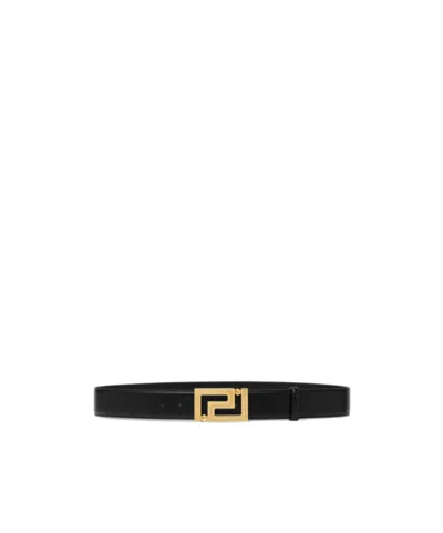 Versace Greca Leather Belt In Black
