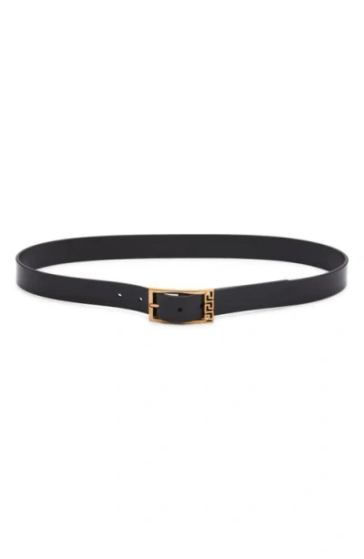Versace Greca Leather Belt In Black-ruthenium
