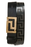 Versace Greca Leather Belt In Black- Gold