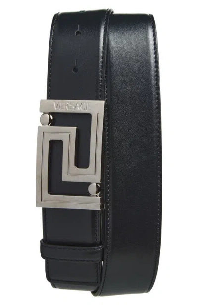 Versace Greca Leather Belt In Burgundy