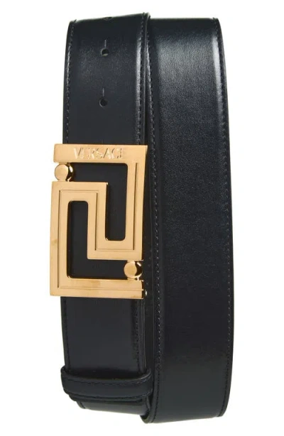 Versace Greca Leather Belt In Metallic