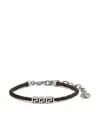 Versace Black Bracelet With Metal Plate And Pendant Detail In Leather Man In Brown