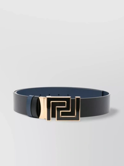 Versace Leather Reversible Belt With Gold-tone Hardware In Black