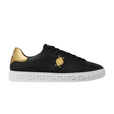 Pre-owned Versace Greca Leather Sneaker 'black Gold' | Men's Size 46.5