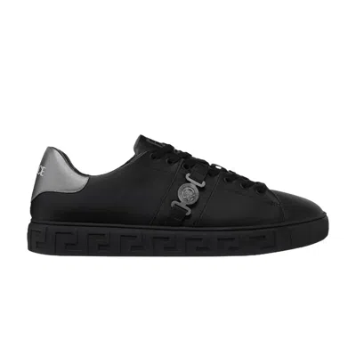 Pre-owned Versace Greca Leather Sneaker 'black Silver' | Men's Size 46.5