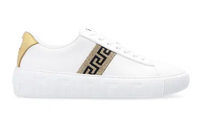 Pre-owned Versace Greca Leather Sneaker White Gold (women's) In White/gold