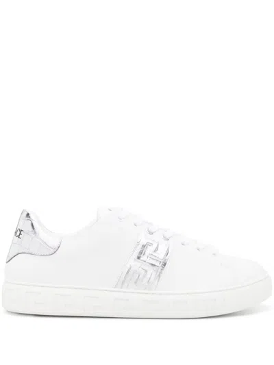 Versace White Greca Leather Trainers