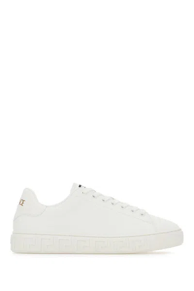 Versace Greca Leather Sneakers In White