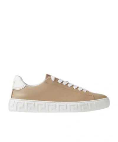 Versace Greca Leather Sneakers In Nude