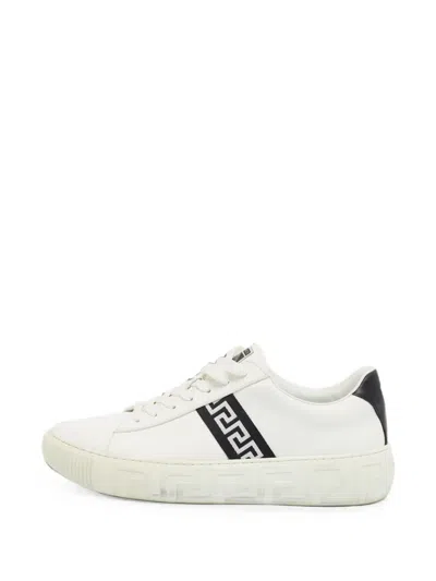 Pre-owned Versace Greca Leather Sneakers In White