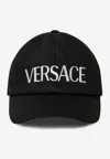 Versace Logo-embroidered Cotton Cap In Black