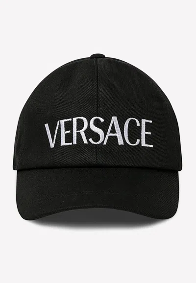 Versace Greca Logo Baseball Cap In Black