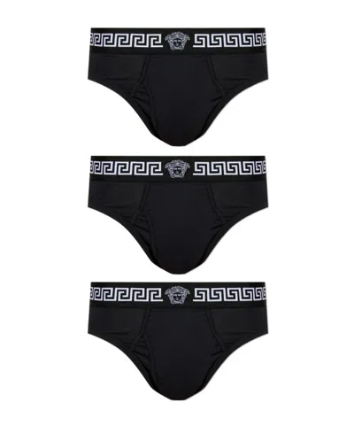 Versace Greca Logo Briefs In Black