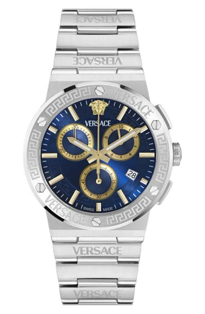 Versace Greca Logo Chronograph Bracelet Watch, 40mm In Silver
