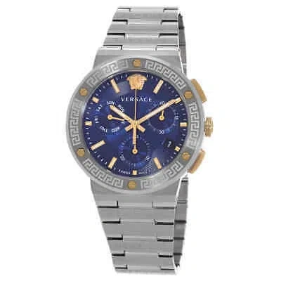 Pre-owned Versace Greca Logo Chronograph Quartz Blue Dial Men's Watch Vez900221