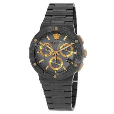 Pre-owned Versace Greca Logo Chronograph Quartz Grey Dial Men's Watch Vez900521