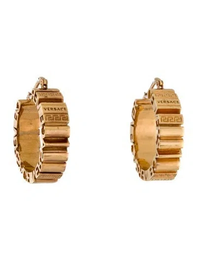 Pre-owned Versace Greca Logo Cut-out Hoop Earrings In Multi